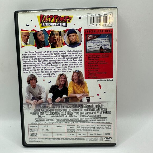 Fast Times At Ridgemont High DVD Collectors 1982 Sean Penn Universal Movie - Picture 3 of 8